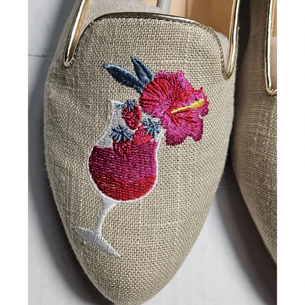 C. Wonder Carolina Khaki Cocktail Embroidered Loafers Flats A291213 Womens 6.5 W